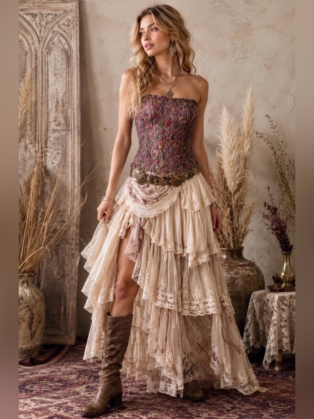 Ricky Freeman For T.J. Nites Strapless Brocade Bustier Top Designer Corset, 12